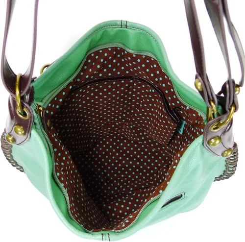 Miniatura 4 de Chala Bolsos de mano, estilo casual, suave, grande hombro o bolso cruzado con llavero, color verde azulado, Búho