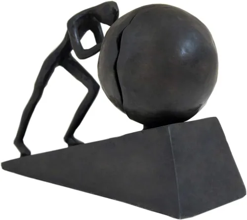 Miniatura 3 de Briskfeel Estatua de hierro de hombre con esfera, escultura de Sísifo de metal, decoración para el hogar y la oficina (B2 fuerte)