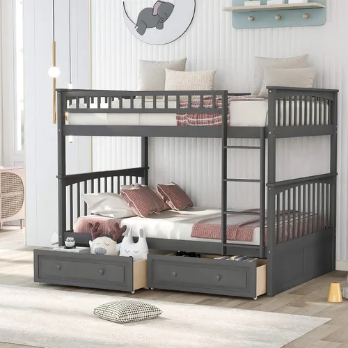 Miniatura 26 de Literas para niños con escalera, literas de madera maciza con barandilla completa