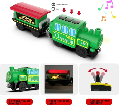 Miniatura 3 de Juego de locomotora de tren operado por batería para pistas de tren de madera, vehículos de tren de motor potente, trenes eléctricos con control