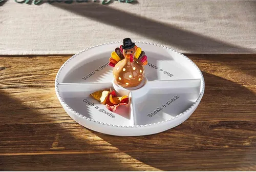 Miniatura 8 de Mud Pie Circa Divided Tray, White, 12 1/4" dia Base para plaquitas intercambiables