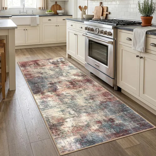 Miniatura 72 de IOHOUZE Alfombra abstracta lavable de 3 x 12 pies para pasillos, antideslizante para cocina, camino de entrada de lana sintética para interiores