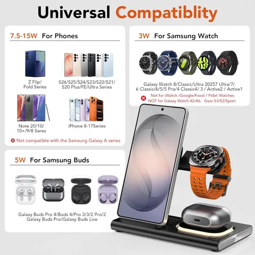 Miniatura 2 de Wireless Charger for Samsung Charger (Foldable & Nightlight),3 in 1 Charging Station for Samsung S26 Ultra/S25/S24/S23/S22/Note20 Z Fold Flip7