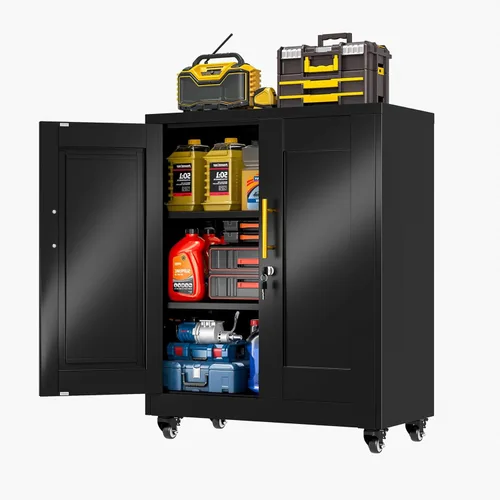 Miniatura 18 de Gabinete de Almacenamiento de Metal Negro, Gabinete de Almacenamiento Alto de 36" con Cerradura y 2 Estantes Ajustables, Organizador de Casillero