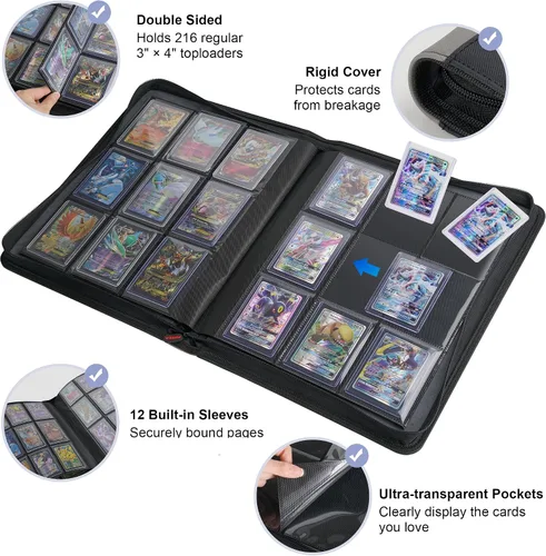 Miniatura 2 de PREZA Carpeta Toploader - Capacidad para 216 cargadores superiores - Almacenamiento de 9 bolsillos para tarjetas de intercambio con fundas de doble