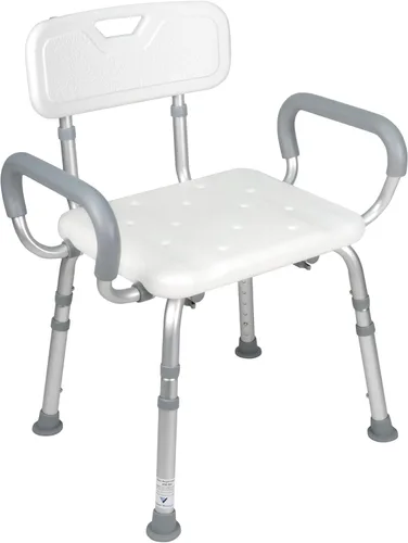 Silla de ducha Vaunn, asiento de baño con brazos acolchados, respaldo extraíble y patas ajustables para seguridad en la bañera y soporta un peso de