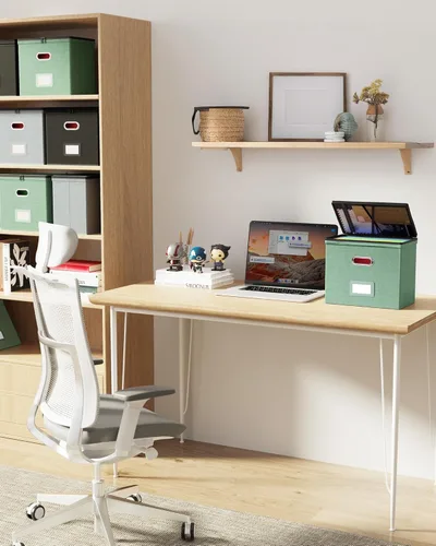 Miniatura 7 de Oterri Paquete de 2 cajas organizadoras de archivos con tapas, caja de archivos con bolsillos de malla, caja organizadora de documentos para Verde