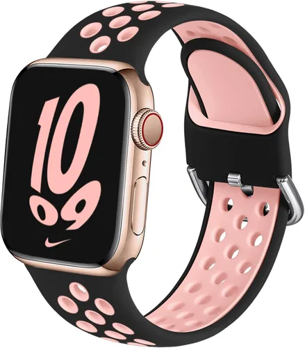 Miniatura 9 de Correa deportiva compatible con Apple Watch 42mm 44mm 45mm 46mm 49mm 38mm 40mm 41mm para mujeres y hombres, correa de repuesto transpirable de Negro