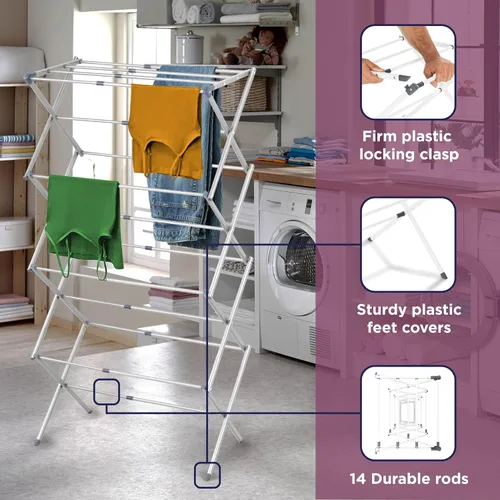 Miniatura 4 de BLACK+DECKER Escurridor de ropa plegable expandible de 4 niveles, altura telescópica, secadora de aire plegable que ahorra espacio para toallas