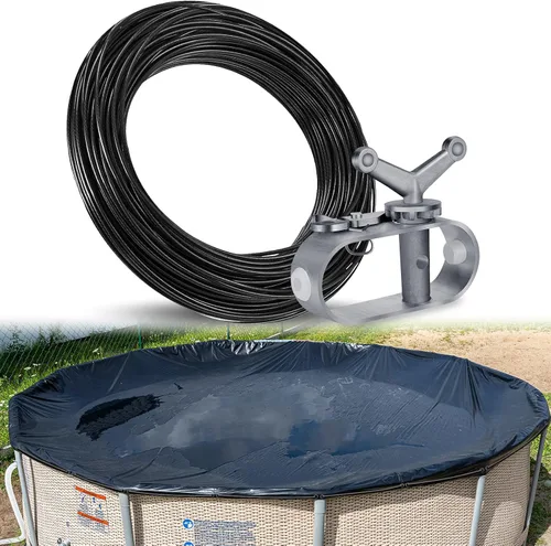 Miniatura 7 de Kit de cable y cabrestante de cubierta de piscina de 131 pies para piscinas sobre el suelo, cable de cubierta de piscina de 10 x 16 pulgadas