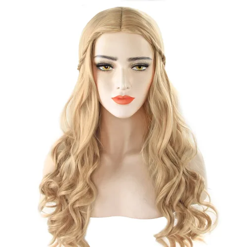 Miniatura 4 de Acecharming - Peluca larga de color rubio platino para mujer, con encanto sintético para fiesta, cosplay, peluca con gorra de peluca