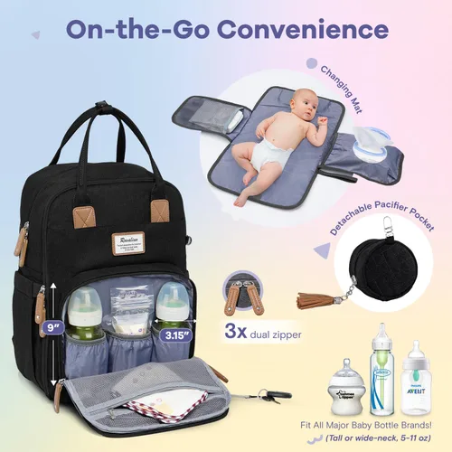 Miniatura 3 de RUVALINO - Mochila de pañales neutrales todo en uno para niños y niñas, mochila de viaje grande multifunción con cambiador portátil, correas