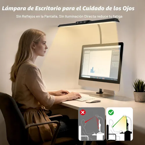 Miniatura 8 de Lámpara de escritorio LED para oficina y hogar, luz de escritorio de arquitecto con atenuación continua con adaptador de CC, lámpara de escritorio