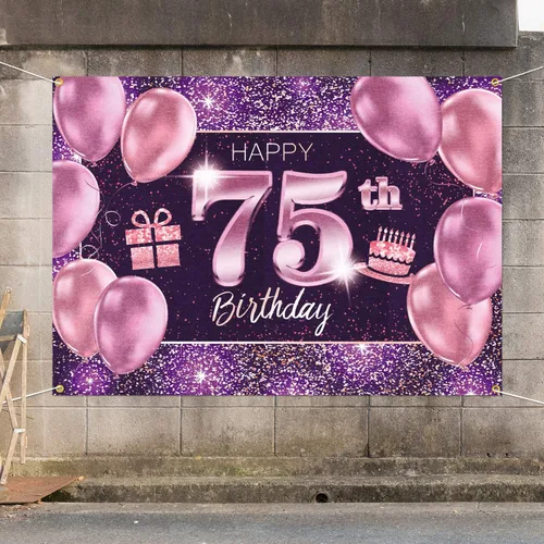 Miniatura 7 de pancarta grande rosa con texto en inglés “Happy Birthday