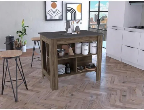 Miniatura 2 de Levan Home Isla de cocina Cala - Madera de ingeniería Onix marrón oscuro