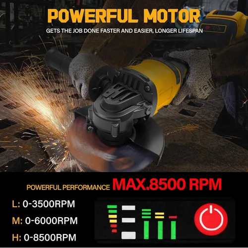 Miniatura 4 de Amoladora angular inalámbrica de 4-1/2 pulgadas para batería De-Walt 20V Max, motor sin escobillas de 8500 RPM con control de 3 velocidades, ideal