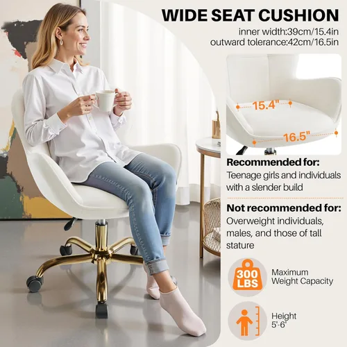 Miniatura 5 de Silla de tocador con ruedas, bonitas sillas de escritorio de oficina en casa, altura ajustable para sala de estar, dormitorio, pequeña silla