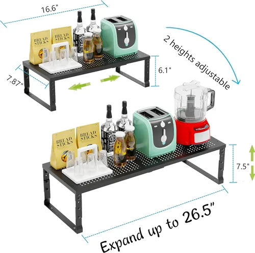 Miniatura 3 de Jojocross Organizador de cocina apilable ajustable y expandible para especias, estantes de almacenamiento de despensa de metal, estante de mostrador