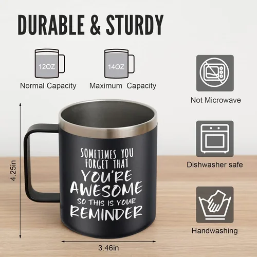 Miniatura 4 de NOWWISH Regalos Inspiradores para Hombres y Mujeres, Taza de Café "Sometimes You Forget You're Awesome", Regalos de Agradecimiento, Regalos Negro
