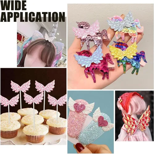 Miniatura 6 de AHANDMAKER 110 parches de alas de ángel con purpurina, 11 colores de 1.38 pulgadas, mini alas de ángel en relieve para Pascua, carnaval, costura