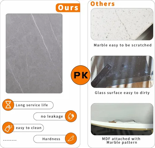 Miniatura 6 de Wisfor Mesa de centro rectangular de piedra sinterizada de mármol con patas de metal para sala de estar, 40 x 24 x 17 pulgadas, gris