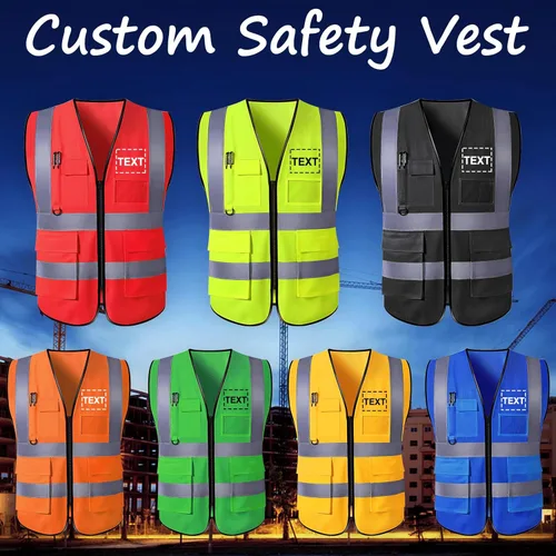 Miniatura 2 de Chaleco de seguridad con logotipo personalizado para hombre, chaleco de trabajo protector de alta visibilidad con reflectante Amarillo