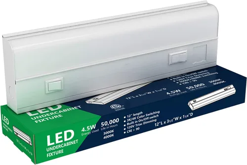 Luces cableadas para debajo del gabinete de 12 pulgadas, 2 ajustes de color: 3000 K (blanco suave) y 4000 K (blanco frío), iluminación debajo del