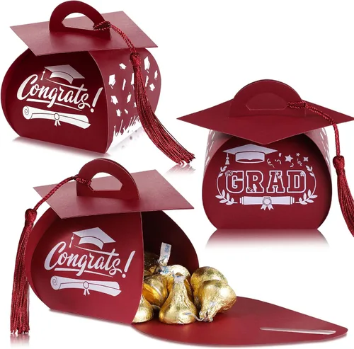 Miniatura 10 de TaoBary 30 cajas de dulces con tapa de graduación 2026, cajas de graduación de graduación, regalos de fiesta con borlas centros de mesa para Rojo