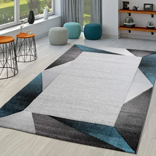 Miniatura 10 de Alfombra moderna con bordes geométricos en marrón beige con corte de contorno, tamaño: 5'3" x 7'7