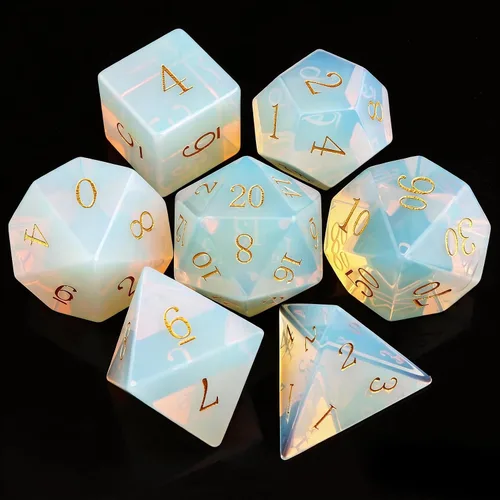 Miniatura 11 de Haxtec - Juego de dados de piedras preciosas de labradorita y piedra lunar, dados poliédricos DND con estuche premium compatible con juegos de mesa