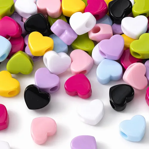 PAGOW 72pcs Colorful Acrylic Heart Beads, Large Hole Pony Beads Bulk, Cute Heart Charm Accessories for Jewelry Making Keychain DIY Craft Wedding