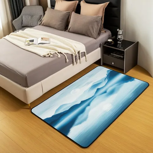 Miniatura 5 de Feelyou Alfombra retro de 5 x 7 pies con temática asiática para niños, adolescentes y adultos, estilo de pintura china con acuarela, alfombra Cian