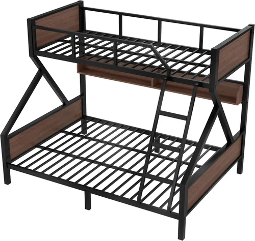 Miniatura 6 de Bellemave Litera de Metal Twin XL sobre Queen con Estantes de Almacenamiento y Luz LED, Marco de Litera Resistente con Tabla de Madera y Listones