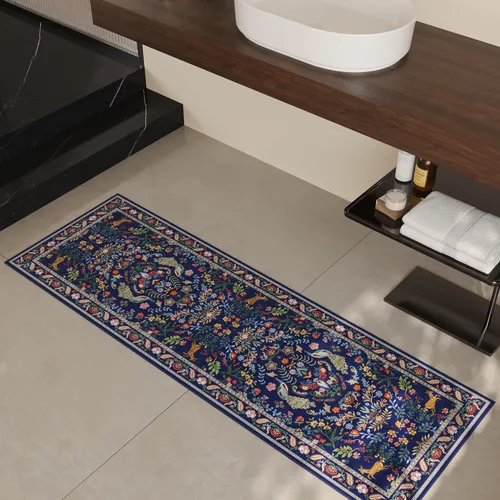 Miniatura 5 de Rugcomf Alfombra de pasillo lavable para cocina 2'6''x8' Alfombra de pasillo para entrada interior floral antideslizante alfombra suave para Azul