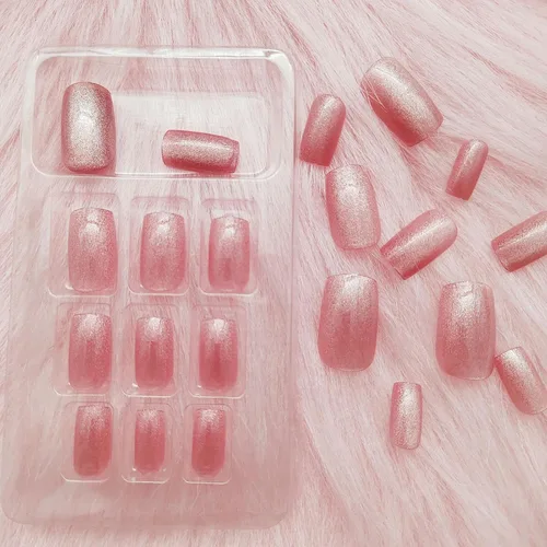 Miniatura 2 de Uñas postizas cuadradas cortas a presión, diseño de ojo de gato rojo, uñas postizas cortas con pegamento brillante, uñas postizas acrílicas