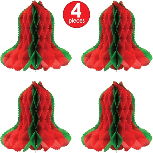 Miniatura 3 de Beistle Campanas de papel de seda de panal de abeja, 4 piezas, decoraciones de Navidad, suministros de fiesta de invierno, 12 pulgadas, rojo/verde