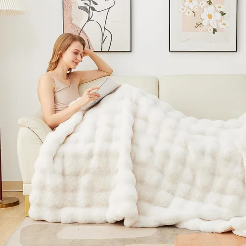 Miniatura 3 de Latepis Manta de piel sintética de lujo, manta esponjosa para sofá, manta suave y gruesa para cama y sofá, manta de felpa suave y cálida para todas