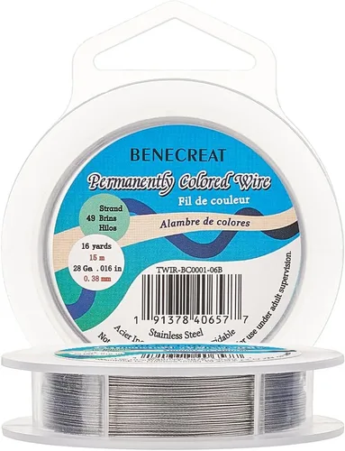Miniatura 11 de BENECREAT 98 pies 0.02 pulgadas (0.5mm) alambre de cuentas de 7 hebras negro alambre de acero inoxidable recubierto de nailon para collar, pulsera