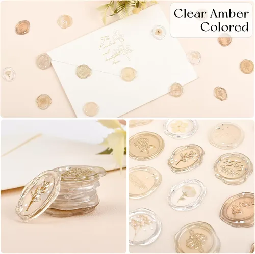 Miniatura 4 de Calcomanías de sello de cera ámbar transparente, 54 piezas de sellos de sobres con temática floral, calcomanías adhesivas para Navidad, invitaciones