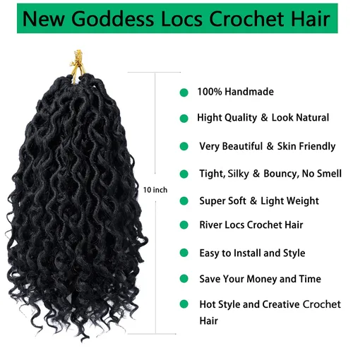 Miniatura 3 de Locs de Diosa pelo de ganchillo de 10 pulgadas, Locs de imitación, pelo de ganchillo para mujeres, Locs suaves de río, bucles cortos, trenzas de 1b#