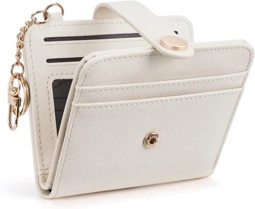 Miniatura 10 de POIUGOYA Billetera delgada para mujer, con bloqueo RFID, plegable, tarjetero con cremallera y bolsillo para monedas, ventana para identificación