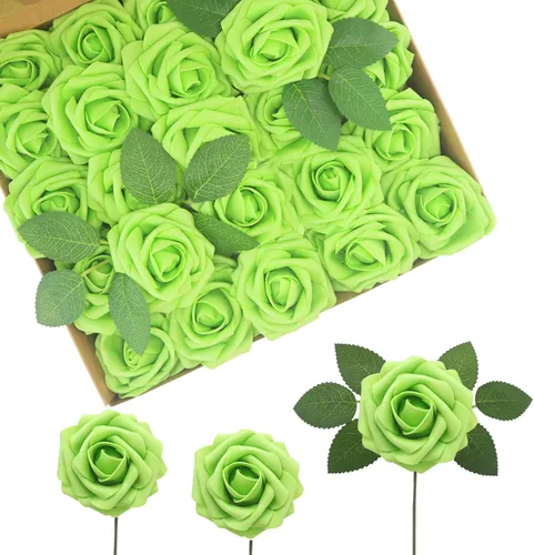Miniatura 23 de Flores Artificiales Rosas Realistas, 50 piezas de rosas falsas con tallo de aspecto real para ramos de boda DIY, centros de mesa, despedida