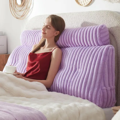 Miniatura 8 de Almohada de cabecero + una almohada larga de cuello enrollado Almohada para el cuerpo, almohada de cabecero en forma de cuña de pelo sintético