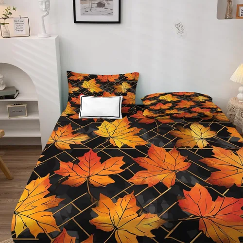 Miniatura 3 de Juego de sábanas de hojas de otoño tamaño individual, sábanas de microfibra suave y bolsillo profundo, sábanas y fundas de almohada estampadas sin