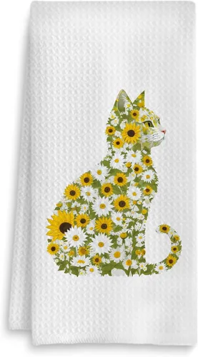 Miniatura 8 de Toalla de cocina con gato floral, toalla de mano con gato floral para decoración de baño, toalla de té para platos de cocina con gatito