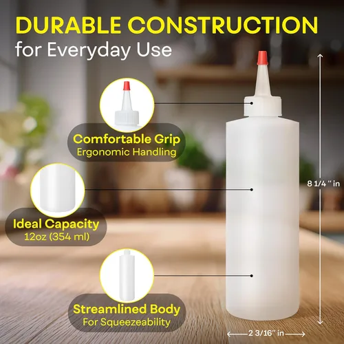Miniatura 3 de BRIGHTFROM Botellas exprimibles para condimentos, botella vacía de 12 onzas con tapa superior roja, a prueba de fugas, ideal para salsa de tomate