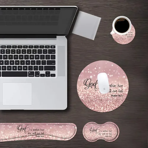 Miniatura 3 de Juego de reposamuñecas para teclado y mouse pad con posavasos, espuma viscoelástica, alivio del dolor fácil de escribir, juego de 4 almohadillas
