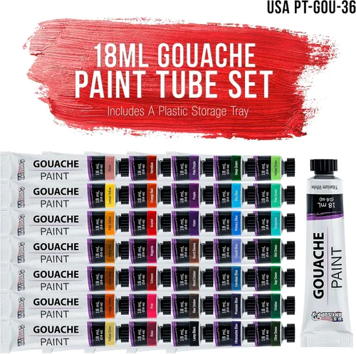 Miniatura 2 de U.S. Art Supply Juego profesional de pintura gouache de 36 colores en tubos grandes de 18ml y rueda de mezcla de colores - Tubos de pintura gouache