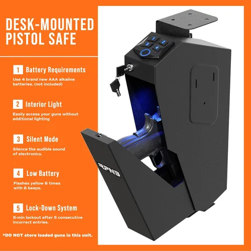 Miniatura 4 de RPNB - Caja fuerte montada para armas, con certificación California DOJ, tapa de apertura automática, caja fuerte inteligente para pistola
