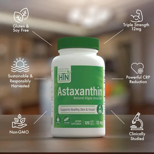 Miniatura 4 de Health Thru Nutrition Astaxantina Triple Strength 12mg Suplemento 120 cápsulas blandas AstaZine de algas cultivadas orgánicamente en agua prístina